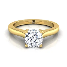 14K Yellow Gold Cushion Comfort Fit Cathedral Solitaire Diamond Engagement Ring