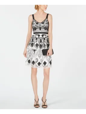 ADRIANNA PAPELL Womens Ivory Beaded Sleeveless Scoop Neck Above The Knee Cocktail A-Line Dress