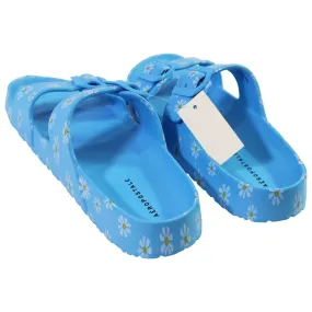 AEROPOSTALE Buckle Strap Floral Sandals - Blue / Sunflowers (Size: M)