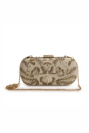 Beige Hand-Embroidered Clutch