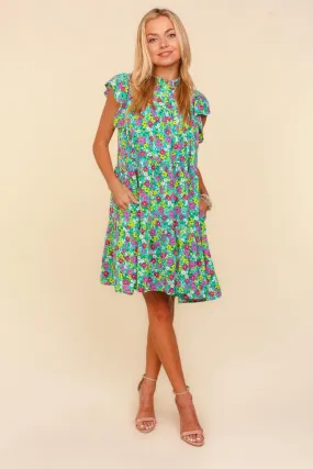 Blue Zone Planet |  Haptics Frilled Mock Neck Ditsy Floral Dress