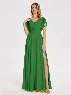 Bridesmaid Dresses Green Kate Charming V Neck Split Chiffon Bridesmaid Dresses