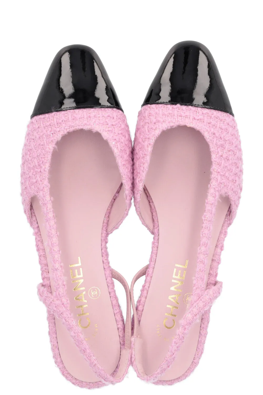 CHANEL Slingback Ballet Flats Tweed Pink