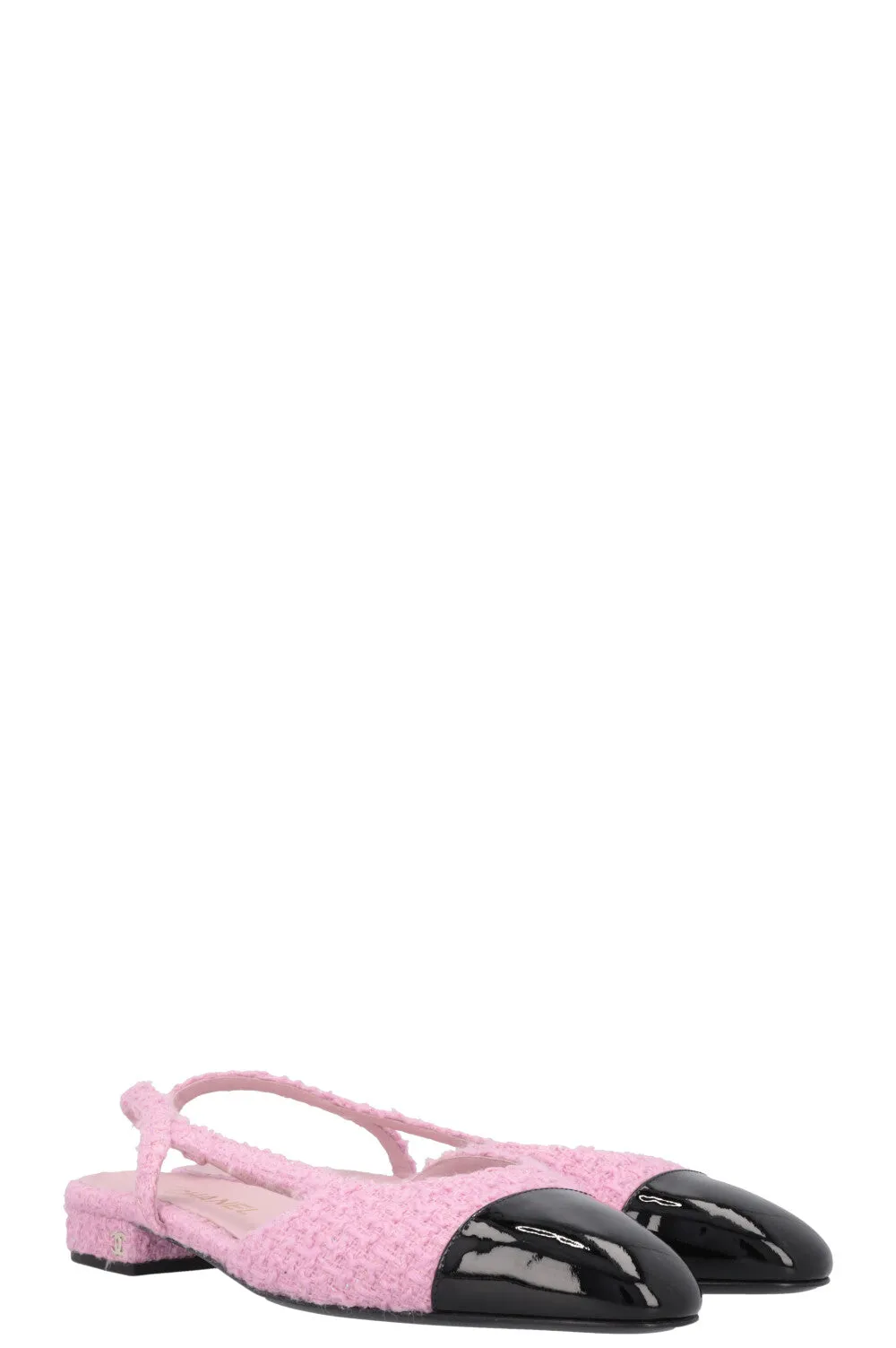 CHANEL Slingback Ballet Flats Tweed Pink