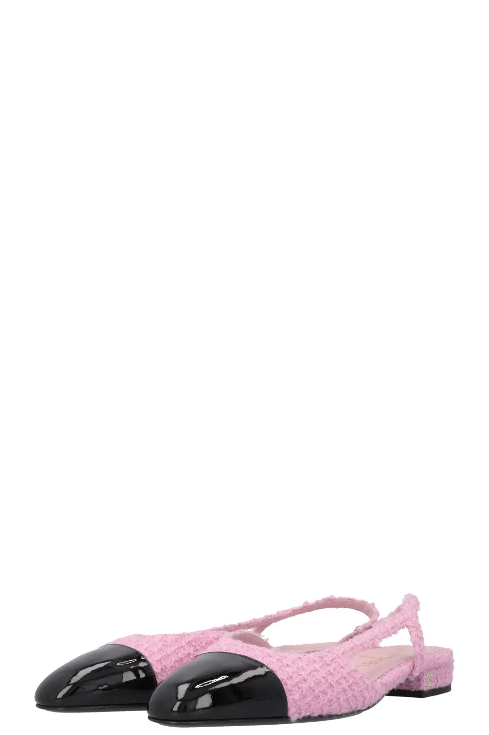 CHANEL Slingback Ballet Flats Tweed Pink