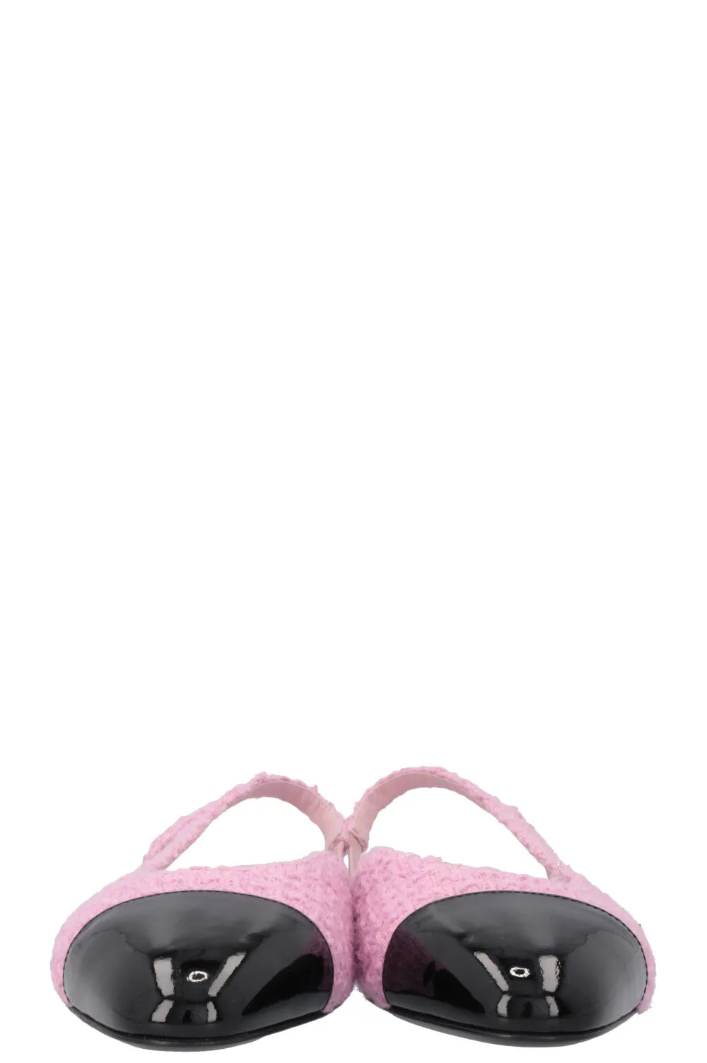 CHANEL Slingback Ballet Flats Tweed Pink