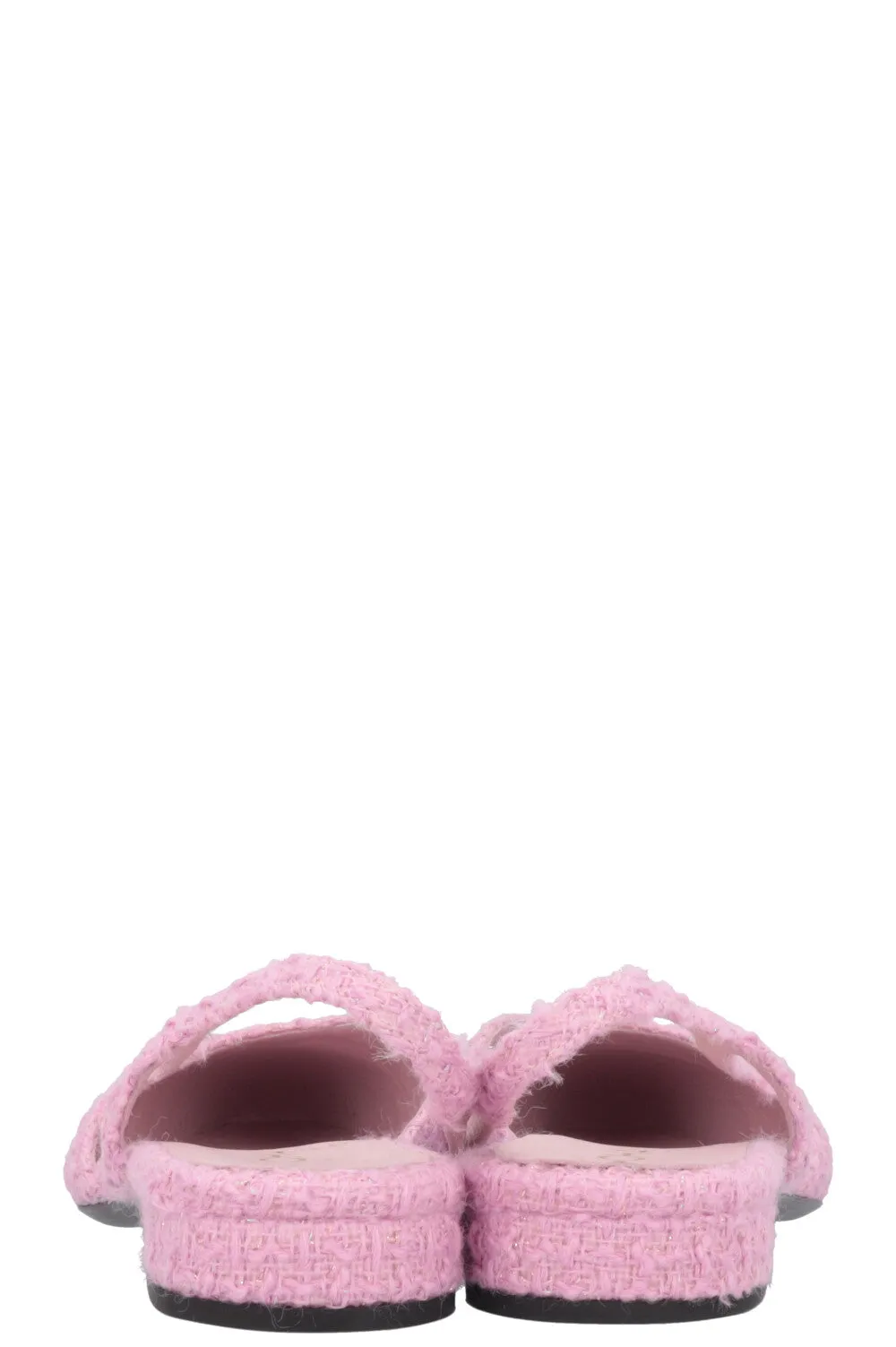 CHANEL Slingback Ballet Flats Tweed Pink