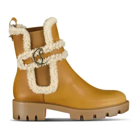 Chelsea Shearling-Trimmed Leather Ankle Boots Terra/Lin Beige