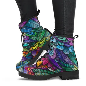 Combat Boots - Bohemian Colorful Feathers | Boho Shoes, Handmade Lace Up Boots, Vegan Leather Lace Up Boots Women, 90s Boots, 2000s Boots