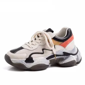 Corss-Tied Women Sneakers Cow Leather Shoes Woman Platform Chunky Sneakers Ladies Trainers Zapatillas Chunky Mujer