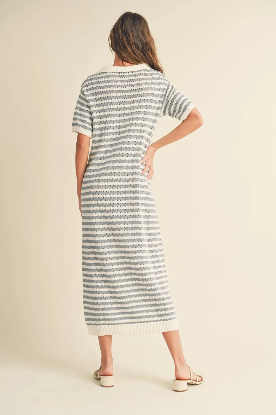 Crochet Knit Maxi Dress with Collar