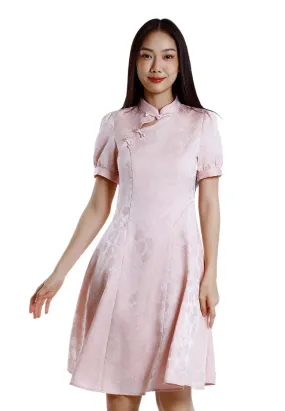 Forest Ladies Jacquard Puff Sleeve Cheongsam Dress Women Fit & Flare Cheongsam - 885089