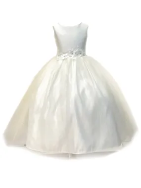 Girls Ivory Sleeveless Flower Trim Communion Dress, Size 18