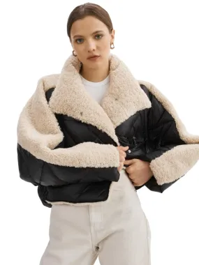 Lamarque Sharon Mixed Media Puffer Jacket- Black/beige