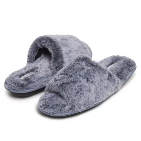 Laura Ashley Women's Faux Fur Plush Open Toe Scuff Slippers, Indoor Outdoor Slip On Slippers for Ladies