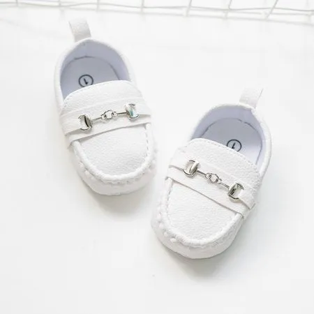 Meckior Baby Girls Boys Loafers Infant Crib Shoes Newborn PU Sneakers for First Walkers 3-18 MonthsA01/White,