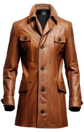 Men Stylish Brown Leather Coat - Men Leather Coat