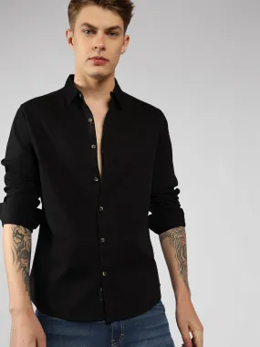 Men's Black Spread Collar Plain Full sleeves Casual Shirt