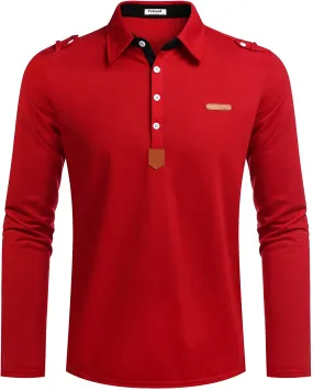 Men's Long Sleeve Polo Shirts Slim Fit Casual