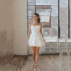 Modern Satin Short Wedding Dress Strapless Spaghetti Strap Mini Gown