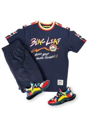 Never Stop Moving Forward Shirt, Navy Classic Leaf Shorts and Sneakers Bundle