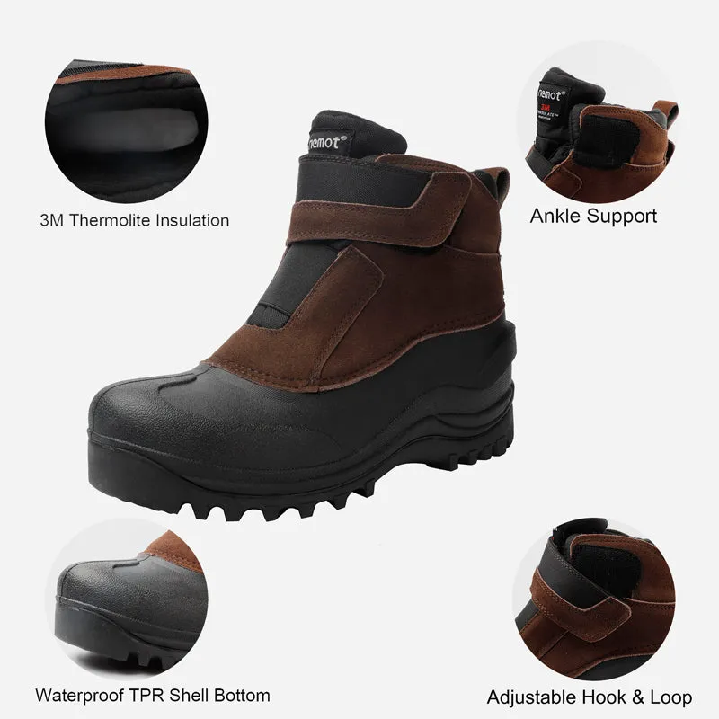 riemot Men's Slip On Brown Snow Boots Waterproof Comfortable Anti-Slip Boots