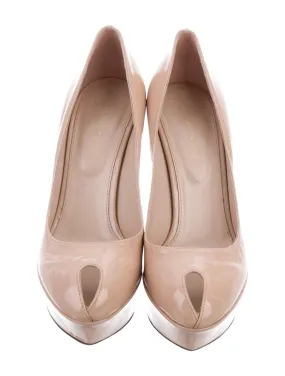 SERGIO ROSSI PATENT PLATFORM BEIGE NUDE LEATHER PUMPS SHOES Ladies
