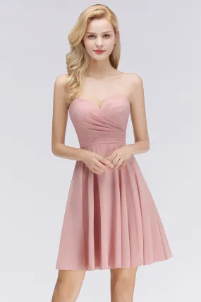 Simple Short A-line Sweetheart Pink Bridesmaid Dress