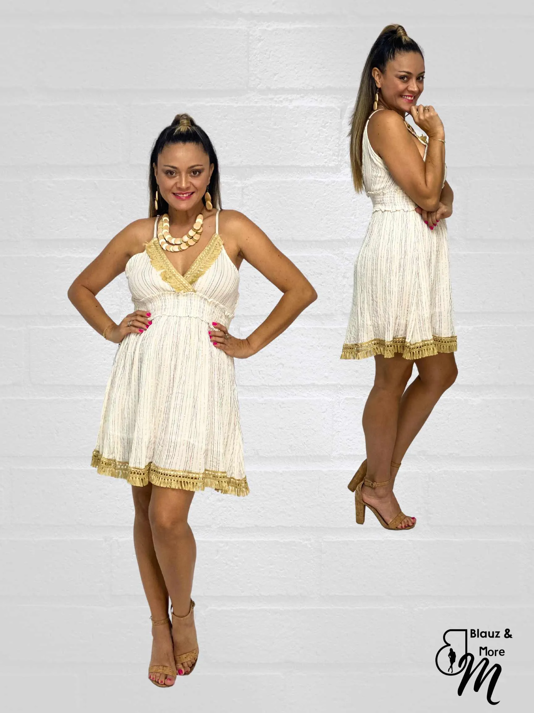 Spaghetti Strap long V- Neck flowy printed Short Dresses for Women - D10640S