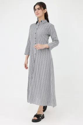 STRIPPED CHIC SHIRT DRESS-GREY