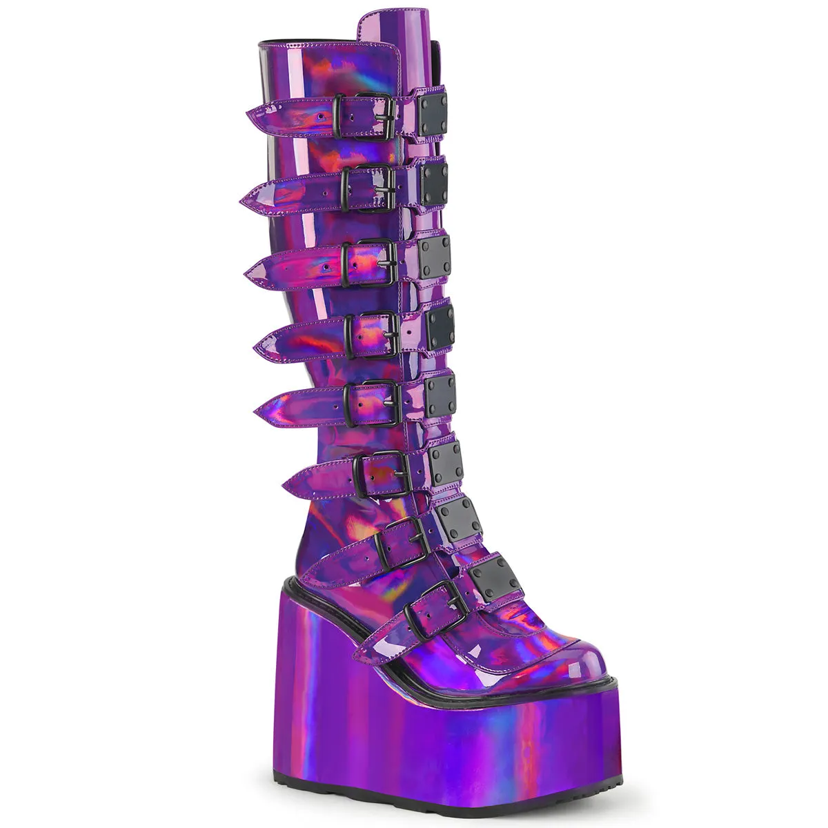 SWING-815 DemoniaCult Purple Holographic Patent Sexy Women's Mid-Calf & Knee High Boots (Alternative Footwear)