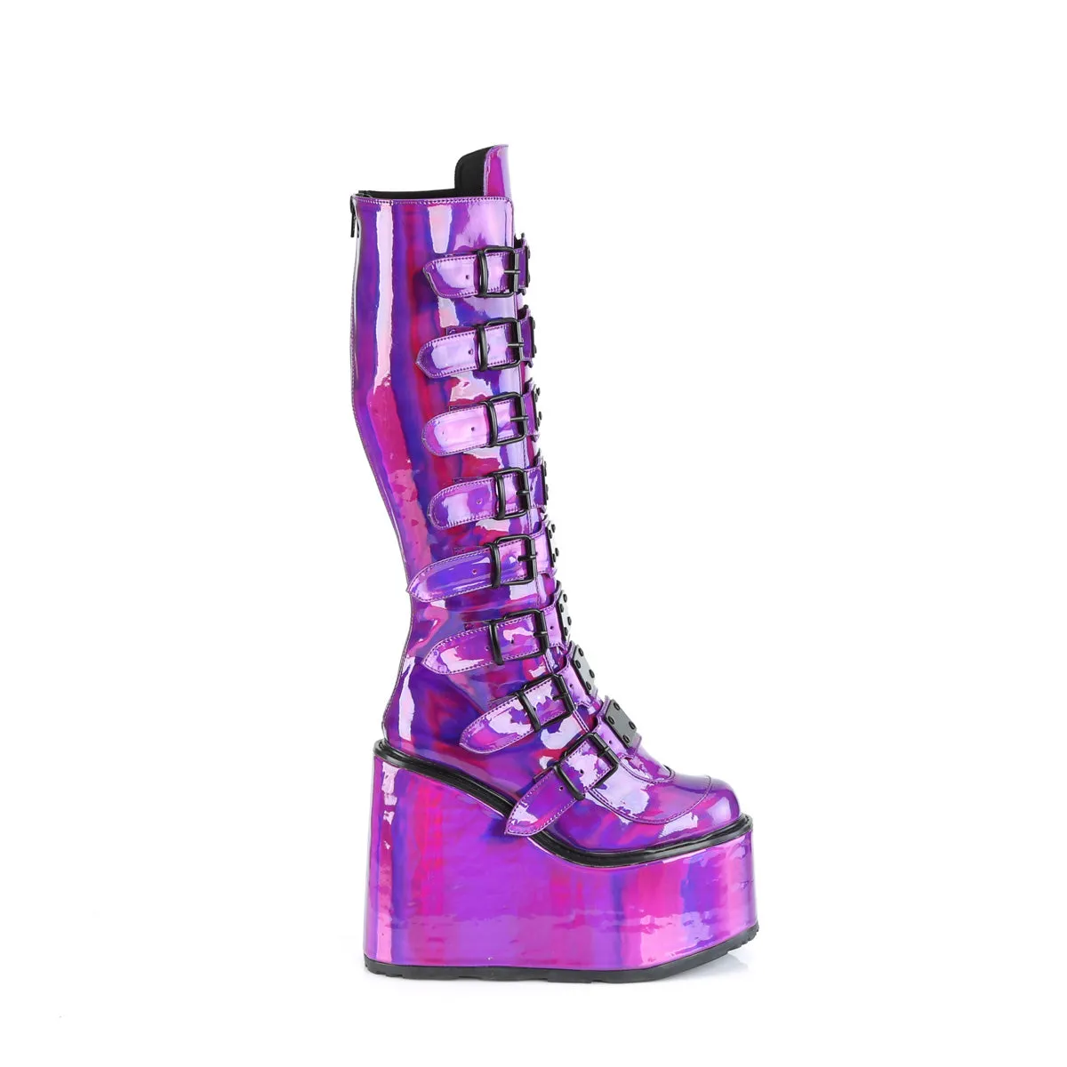 SWING-815 DemoniaCult Purple Holographic Patent Sexy Women's Mid-Calf & Knee High Boots (Alternative Footwear)