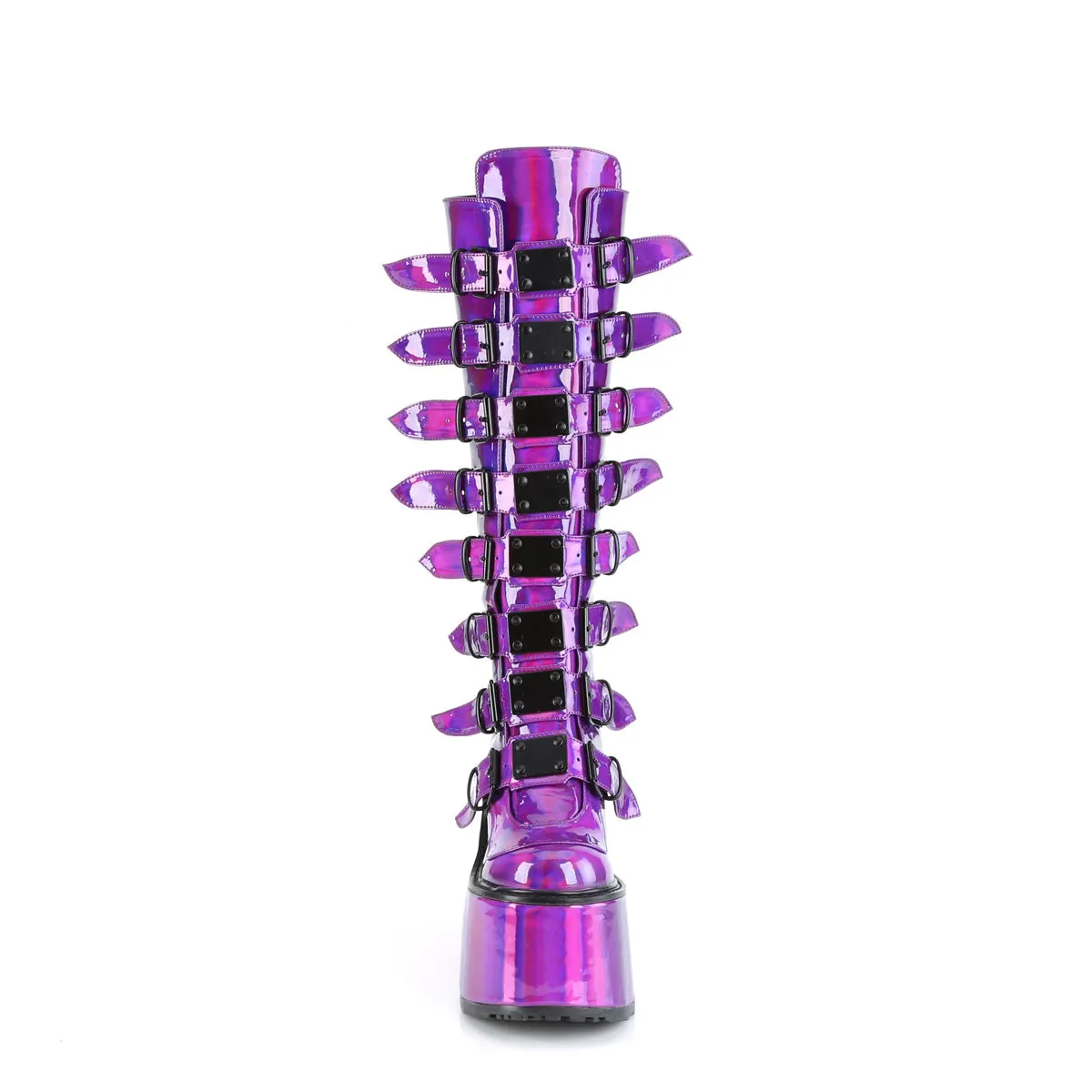 SWING-815 DemoniaCult Purple Holographic Patent Sexy Women's Mid-Calf & Knee High Boots (Alternative Footwear)