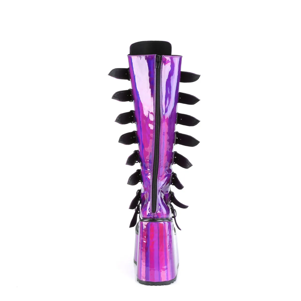 SWING-815 DemoniaCult Purple Holographic Patent Sexy Women's Mid-Calf & Knee High Boots (Alternative Footwear)