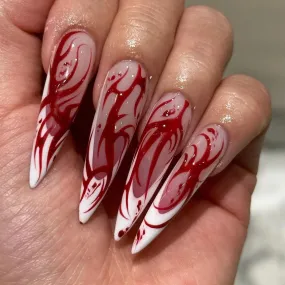 Toleet-Helloween sminken 24Pcs Red Blood Press On Nails Long Drop Shape French Nail Tips For Women & Girls Halloween Nail Party Wear Full Cover Fake Nail