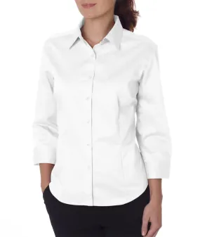 van heusen ladies' 3/4-sleeve dress twill - white (l)