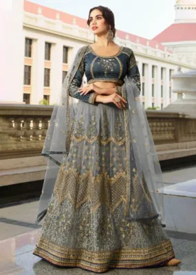 Wedding Party Grey & Gold Embroidered Stunning Lehenga