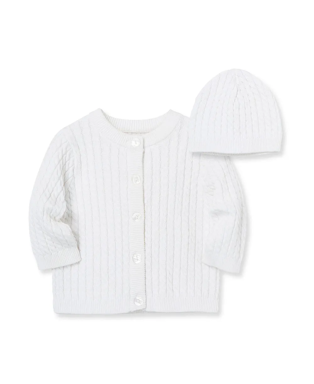 White Cable Sweater and Hat